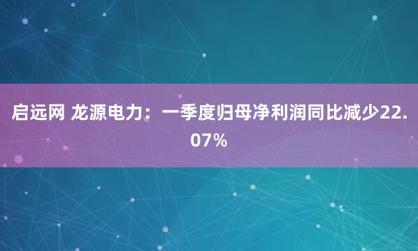 启远网 龙源电力：一季度归母净利润同比减少22.07%
